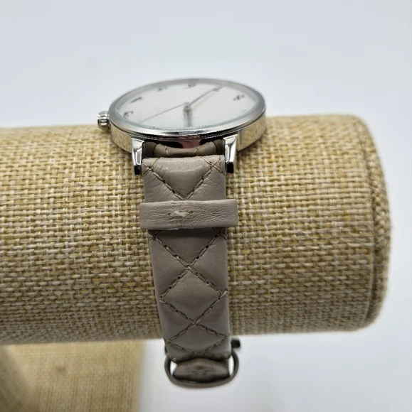 KATE SPADE Genuine Leather Watch Silver Metal Framed Face Taupe Leather - Picture 5 of 9